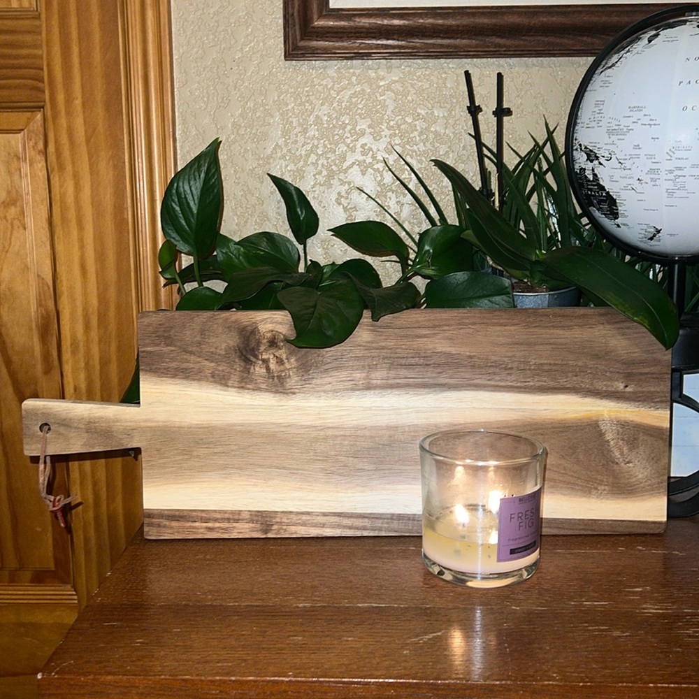 Real Wood Charcuterie or Decorative Board with Leather String Handle